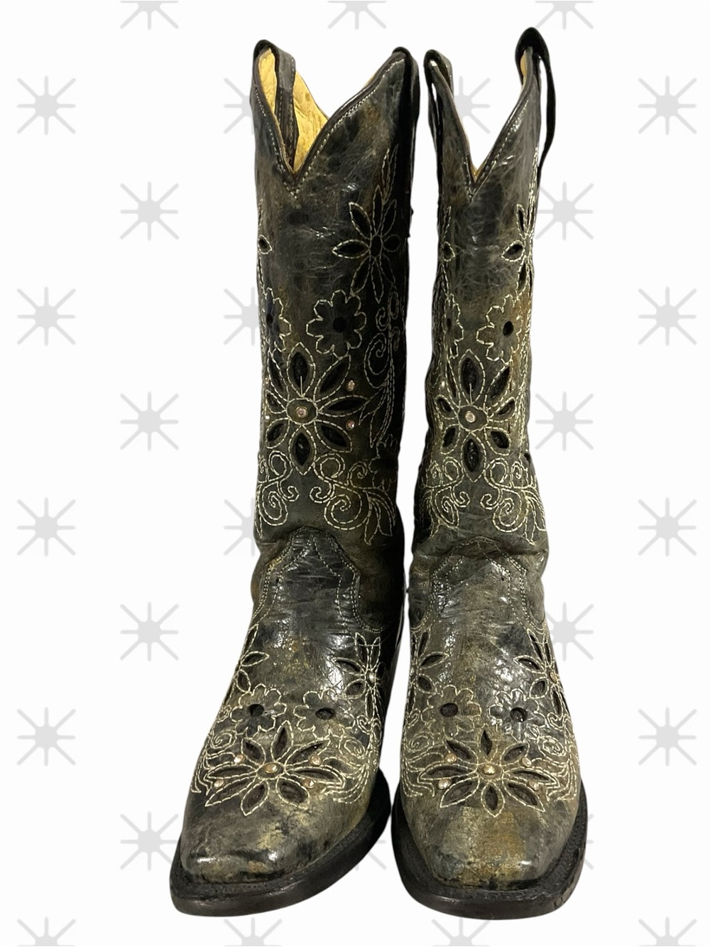 Agave Women's Embroidered Distressed Leather Western Boots in Black Size 6.5
